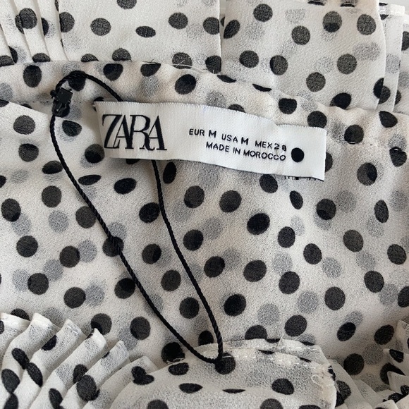 Zara oversized white sheer blouse black polka dots high ruffle neck button down - Picture 13 of 15